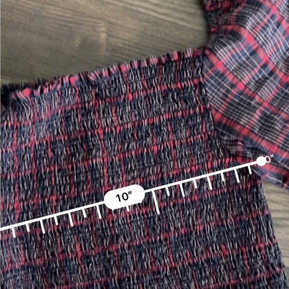 Zara smocked plaid puff sleeve cropped blouse - Picture 3 of 4